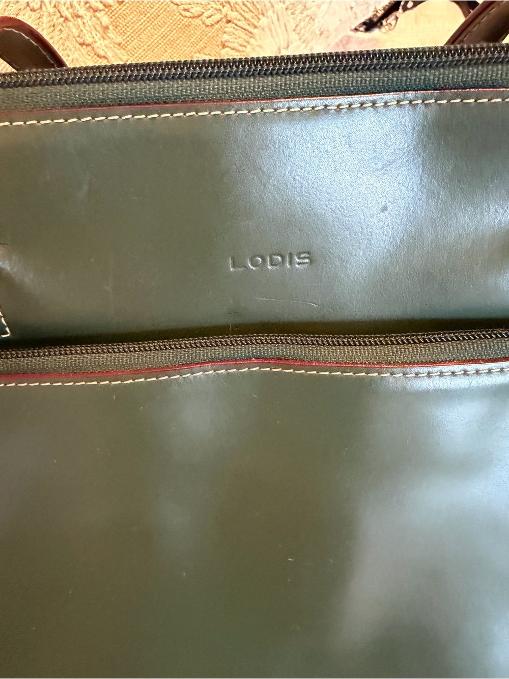 Lodis Audrey Forest Green Leather Laptop Tote with Scarf 14x13 - Picture 7 of 13